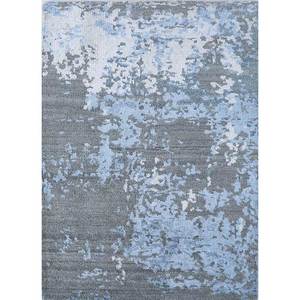 Tapis noué à la main en laine et soie de bambou à motif abstrait Tattvam Lu-9031 bleu pour usage domestique - Cs-01 - Product Image 1