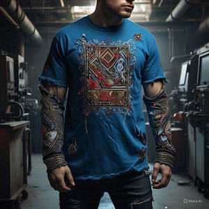 Camiseta de hombre de gran tamaño bordado rhinestone Logo impreso pantalla color sólido/personalizar camisetas OEM GSM 200 - 300 GSM - Product Image 4