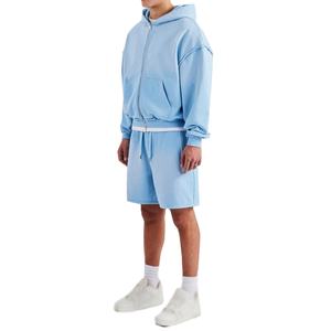 100% coton lourd hommes ensemble de short conception personnalisée Boxy ensemble à capuche effet imprimé Technique hommes à capuche avec ensemble court - Product Image 3