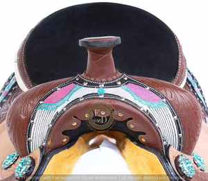 อานม้าหนังแท้คุณภาพพรีเมียม น้ำหนักเบา ผลิตด้วยมือ สำหรับการแข่งขันแบบเวสเทิร์น บาร์เรลเรซซิ่ง โรดีโอ ให้ความสบายในการขี่ม้าโชว์ - Product Image 5