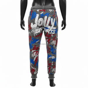 Premium hommes survêtement pantalon doux polaire tissu multicolore Graffiti impression Logo personnalisé broderie taille élastique lavé pantalons pour hommes - Product Image 2