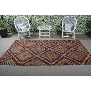 Vintage Turkish Rug, 5.1x9 ft Rug, <b>Red</b> Floral <b>Wool</b> Rug - Product Image 3