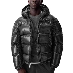 Veste d'hiver pour homme, col montant, imperméable, coupe-vent, écologique, anti-UV, noir mat, à capuche, épaisse, en polyester, devant - Product Image 1