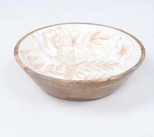 Eye-Catching Design Round Shaped Wooden Serving <b>Bowl</b> with inside <b>Enamel</b> Print for Home or Restaurant Food & Snacks Serving <b>Bowls</b> - Product Image 3