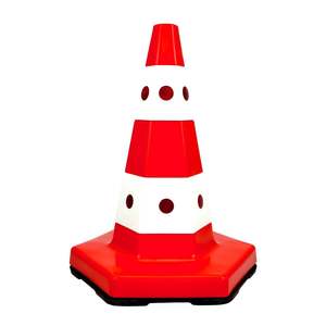 Cône de signalisation classique œil de chat 50 cm en plastique lesté – Barrière de circulation – Produit d'avertissement routier - Product Image 1