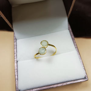 Round Faceted Aquamarine Gemstone <b>Adjustable</b> <b>Ring</b> Handmade Birthstone Plain Band <b>Rings</b> For Wholesale Custom Jewelry - Product Image 3