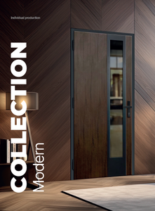 Puerta de PVC gris claro con inserto vertical de acero cepillado y vidrio esmerilado - Product Image 2