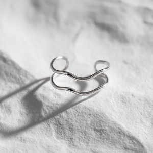 Bague ajustable à double épaisseur en argent et or Bague personnalisée empilable pour femme - Product Image 1