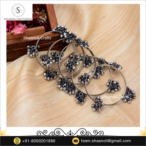 Juego de brazaletes chapados en plata oxidada con campanas/brazaletes ghungroo Juego de brazaletes con acabado pulido de plata antigua para ropa de mujer y Niña - Product Image 4