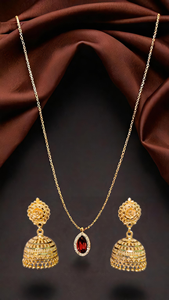 Vente en gros de boucles d'oreilles et collier en plaqué or 22 carats Ensemble de boucles d'oreilles et collier de qualité supérieure pour les femmes portant des bijoux - Product Image 3