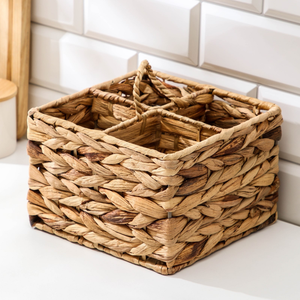 Porta Utensilios de Jacinto de Agua Tejido a Mano / Organizador de Cocina Tejido Decorativo con Compartimentos para Cubiertos, Servilletas y Platería - Product Image 1