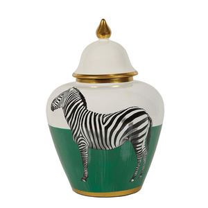 Tarro de jengibre estampado de cebra verde y blanca en gran oferta hecho a mano - Product Image 2