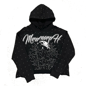 Ropa de calle personalizada para hombre French Terry recortada Raw Hem Hoodie parche desgastado bordado completo diamantes de imitación corte liso teñido primavera - Product Image 1