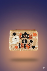 Pochette à Monnaie Perlée Vintage Premium Halloween, Mini Sacs Artisanaux Bohèmes Festifs avec Perles Fantôme et Citrouille, Fermeture Éclair - Product Image 4