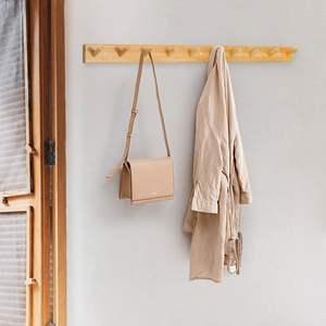 Perchero de madera montado en la pared 10 clavijas gancho de bambú largo para colgar mochila abrigo toalla sombrero 16 ''agujero a agujero Natural - Product Image 2