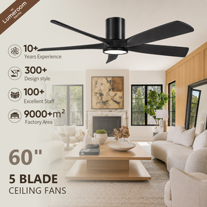 Ventilateur de plafond noir de 60 pouces avec lumière et télécommande, contrôle par application, 5 pales en bois massif, ventilateur de plafond moderne pour salon - Product Image 1