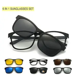 믹스 스타일 5 in 1 남성 편광 마그네틱 선글라스 클립 TR90 안경 프레임 가방이있는 야간 투시경 운전 안경