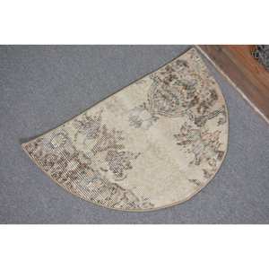 Classic Beige Brown 2.5 X 1.5ft Vintage Turkish Rug Wool Patchwork Large Area for Hallway Bedroom Rectangular Latex Bedside - Product Image 4