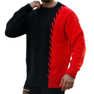 Jersey de manga larga de Color de costura suelta de invierno de alta calidad, suéter de moda informal con cuello redondo, prendas de punto para hombres - Product Image 1