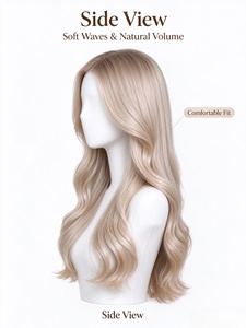 Natural Blonde Fiber Hair <b>Wig</b> Long Wavy Human Hair <b>Wig</b> Breathable Cap Soft Silky Texture for Daily Wear - Product Image 3