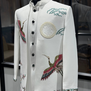 <b>Men</b>’s White Designer Indo Western Sherwani with Embroidery Luxury Wedding Groom Ethnic Jacket from Manufacturer Groom Wedding - Product Image 1