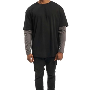 Custom <b>Men's</b> <b>Cropped</b> 100% Cotton T-Shirts Blank Plain Double Layer T-Shirts Oversized Breathable Full Sleeve T-Shirts <b>For</b> <b>Men's</b> - Product Image 1