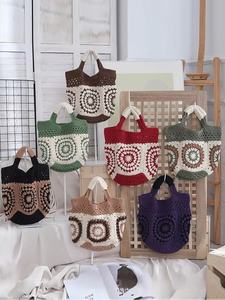 Bolso de hombro de ganchillo de alta gama para mujer, de tela de algodón y paja, suave, de gran capacidad, con forro, para playa - Product Image 1