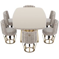 Table à manger moderne et durable avec plateau en marbre et base en métal pour usage hôtelier, écologique et imperméable, mobilier de salle à manger 6 places