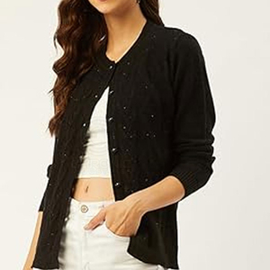 Women's V Neck Pullover Sweater with Front Logo Placement Knitted Weaving Method - Product Image 2