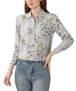 Organic Cotton Turn Down <b>Collar</b> Shirts Premium Quality Wholesale Woman Shirts Customize Casual Printed Summer Women's Shirt - Product Image 4