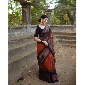 Cotton Slub SILK Saree <b>Party</b> Wear Indian Wedding Latest Designer Cotton Silk Saree with Blouse Woman Wear - Product Image 2