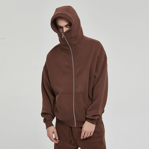Sweat à capuche zippé en coton personnalisé pour hommes, poids lourd, surdimensionné, épaule tombante, fermeture éclair thermique fonctionnelle, hiver, sweats à capuche pour hommes - Product Image 4