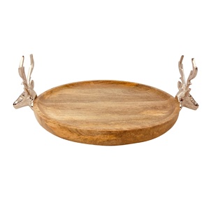 Plateau de service en bois au design unique de taille personnalisée avec poignée en métal Caractéristiques décoratives en acier inoxydable et laiton pour usage domestique - Product Image 5