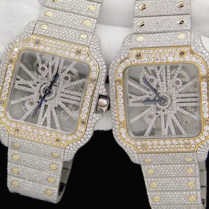 Montre de luxe en acier inoxydable avec cadran en verre, sertie de diamants DEF Moissanite de haute qualité, prix d'usine, design élégant - Product Image 1