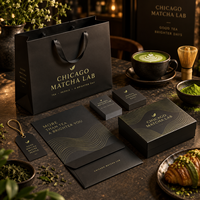 Ensemble d'emballages personnalisés AT PACK pour café matcha avec sac en papier imprimé du logo et boîte cadeau pour les boutiques de matcha, les cafés et les commerces de boissons