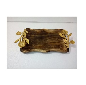 Présentoir fait main de service personnalisé en gros petit plateau en bois naturel de forme rectangulaire pour aliments et noix à rouler - Product Image 3