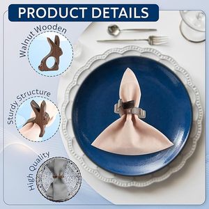 Bunny <b>Walnut</b> Napkin Ring 4 Vintage Rabbit Napkin Ring for <b>Table</b> Decoration for Wedding Valentine Banquet Christmas Holiday - Product Image 4