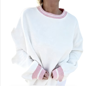 Sweat-shirt blanc oversize à col rond, coupe décontractée, manches longues, pull doux en molleton avec motif lettres, logo personnalisé - Product Image 4