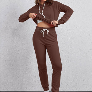 Jogger de mujer, ropa de Fitness de 2 piezas, chándal de sudor, traje deportivo para correr, chándales de algodón 100% para mujer - Product Image 3