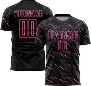 Conjunto de Uniforme de Fútbol Negro Personalizado con Diseño Sublimado Rosa, Nombre del Equipo 00, Jersey y Pantalones Cortos de Poliéster que Absorben la Humedad, Unisex para Adultos - Product Image 2