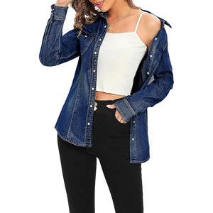 Chaqueta vaquera de mujer de fabricante personalizado OEM-Diseño de botón de estilo casual de algodón ligero de manga larga con 2 bolsillos verano - Product Image 2