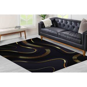 Black and Gold Abstract <b>Rug</b>: <b>Chenille</b> Anti-Slip Carpet,Nonwoven Soft <b>Rug</b> - Product Image 2
