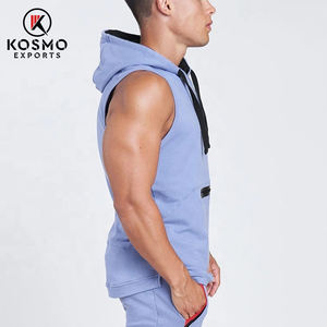 Camiseta sin mangas de algodón y LICRA para hombre, chaleco de entrenamiento de gimnasio de punto transpirable con capucha sin mangas, chaleco deportivo para correr - Product Image 6