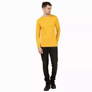 T-shirts en coton jaune uni à manches longues pour hommes et femmes, col rond unisexe, haut décontracté pour les commandes en gros - Product Image 5