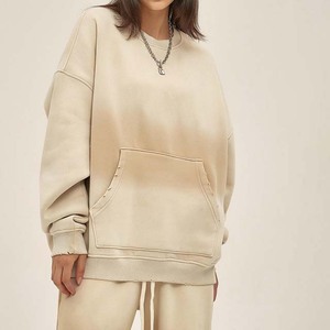 Sweat à capuche et sweat en coton vierge polaire pour hommes vente en gros de basiques personnalisées poids lourd surdimensionné col rond Vintage délavé à l'acide - Product Image 6