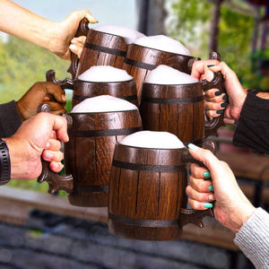 Tasse à bière en bois faite à la main tasse à bière en bois de chêne rouge avec acier inoxydable 304 pour hommes taille personnalisée vaisselle finie en bois antique déco - Product Image 3