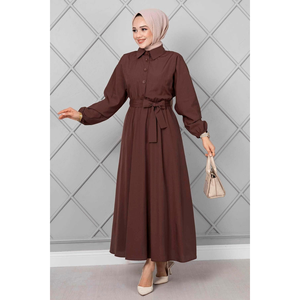 Robe Hijab Longue Boutonnée à Manches Chauve-Souris Marron - Product Image 4