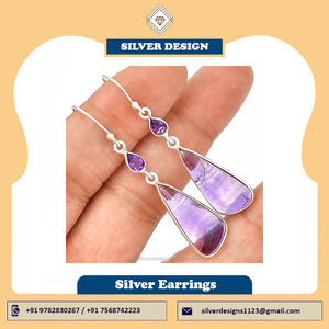 Natural Fluorite Gemstone Sterling Silver Drop <b>Earrings</b> Handmade Unisex Women's Party Jewelry Third Party Certified Customizable - Product Image 2