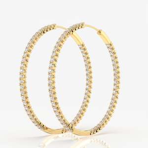 14K Gold Round Cut Moissanite Diamond Hoop <b>Earrings</b> Bigger Breathtaking Statement Pieces - Product Image 2
