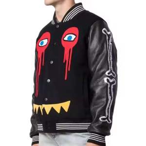 Stylish Vintage Style Men's Stand Collar Front Logo Casual Breathable Button Long Sleeve Warm Quick Dry Varsity <b>Jacket</b> - Product Image 1